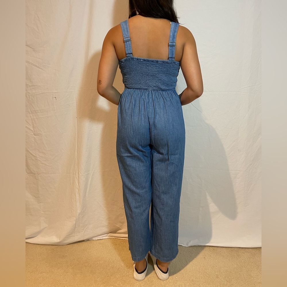 Chambray Adjustable Strap Crop Length Jumper Petite Small - Picture 3 of 12